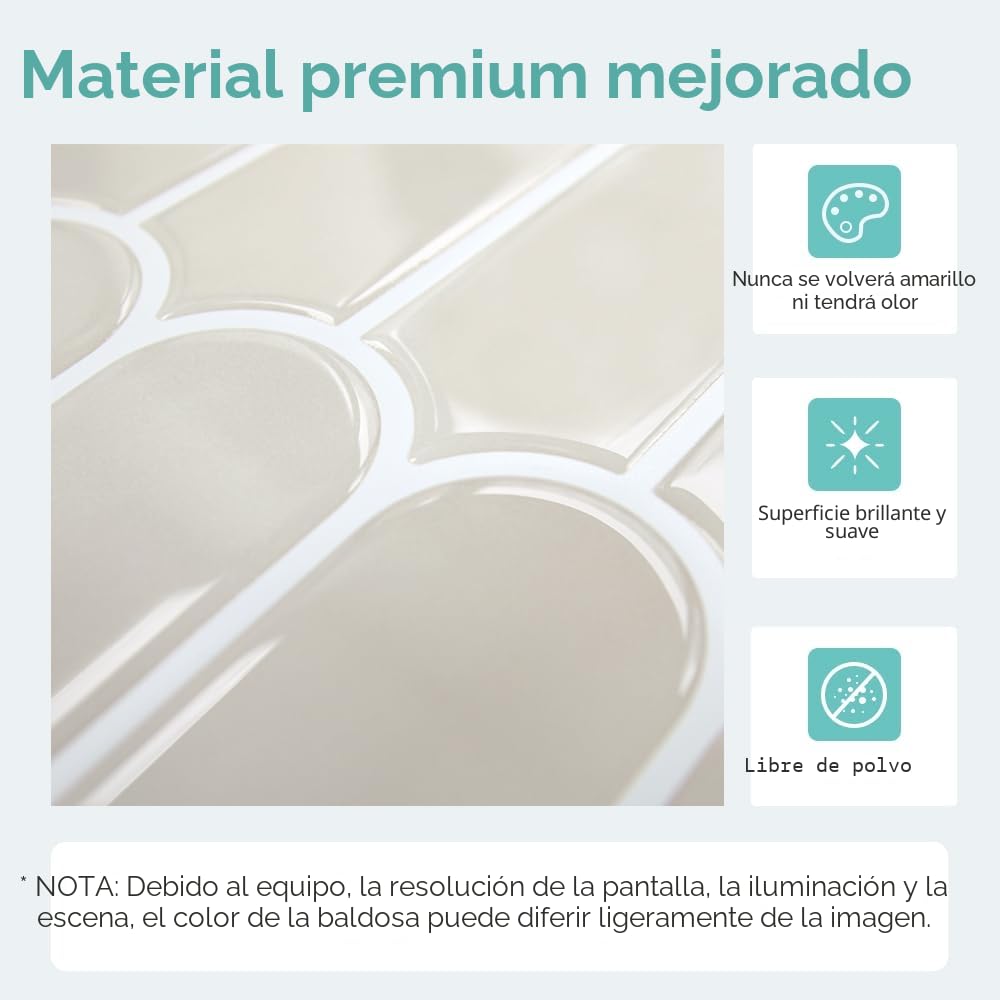 Commomy Gruesas Azulejos Adhesivos Cocina, 10 Piezas, Crema Vinilo Pared Cocina Baldosas Adhesivas 3D para Pared Baño Metro, Adhesivas Fuertes, Impermeables, 30,5 x 30,5 cm