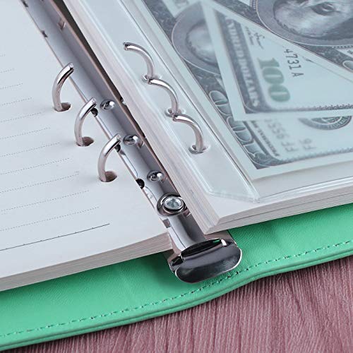 Image of Antner A5 Notebook Binder 6 Ring Refillable Budget Planner Cover for Cash Organizer, PU Leather Loose Leaf Photocard Holder Aesthetic Binder with Magnetic Buckle for A5 Planner Inserts, Light Green