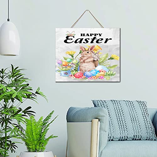 Panneau mural bois vieilli Happy Easter Rabbit deco Paques vintage maison