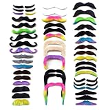 WJUAN 48 Piezas Novedosas Bigote Falso, 16 Estilos de Papel Autoadhesivo de Barba Falsa se Pueden usar para Fiestas de Disfraces, Fiestas de Cumpleaños, Disfraces y Actuaciones