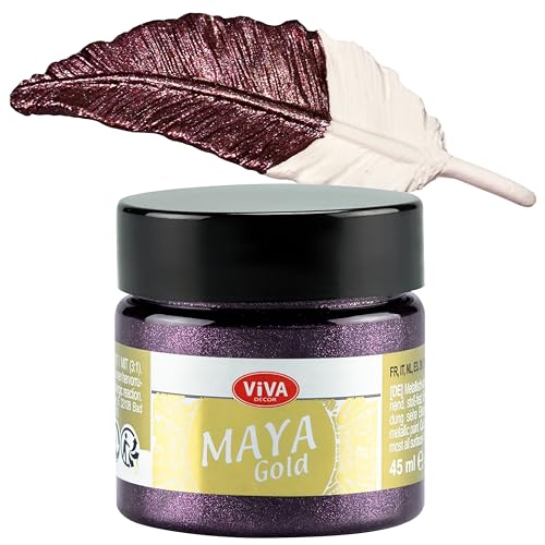 Viva Decor Maya Gold 45ml (Bordeaux) - Metallic-Acrylfarbe für kreative Werke auf Holz, Glas und Porzellan. Stoßfest, wischfest und wetterfest für glänzende Metall- / Metallic Effekte