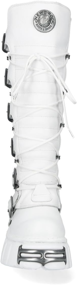 New Rock M-272-C69 Knee High White Leather Gothic Boots