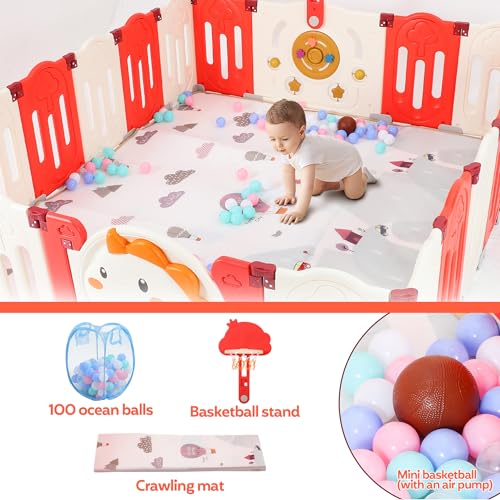 Image of FAHKNS Baby Playpen, Foldable Baby Playen with 18 Panel, Seamless Adjustable Playard with Mat, External Door Lock to Prevent Accidental Opening, Indoor, Outdoor