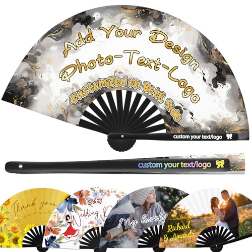 MOUZYLCASE Personalized Fan Custom Photo Handheld Fans Customized Clack Fan for Line Dancing Wedding Saloon Cosplay Party Props Foldable Decorative Folding Fans Creative Gift for Friends 10 