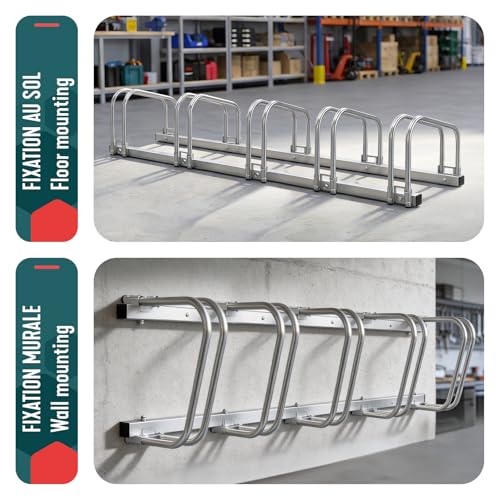 Image of VOUNOT Bike Stand Floor 5 Rack Bike Garage Bicycle Storage Parking Rack Cycle Organizer Locking Stand for Indoor Outdoor