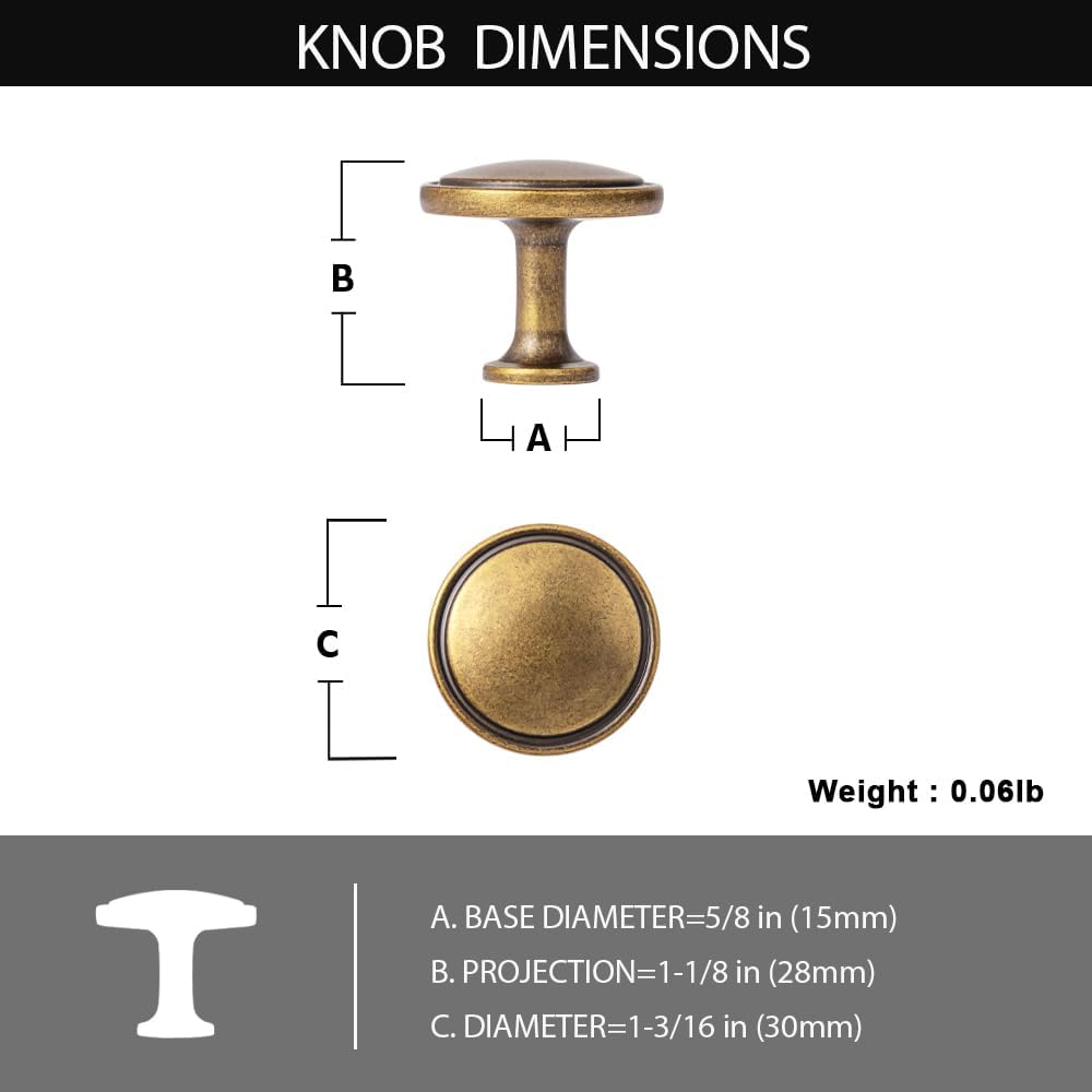 Set of 12 Antique Brass Minimalist Cabinet Knobs with Subtle Concave Rim Detailing Vintage Hardware for Kitchen Drawer