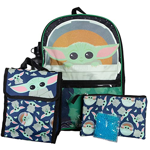Bioworld Conjunto de mochila Star Wars The Mandalorian Grogu 3, 5, 6 peças, Verde, One Size, Grogu Conjunto de mochila de 5 peças (criança pequena/criança grande)