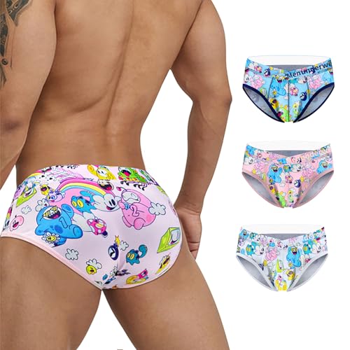 Cartoon Briefs High Cross Men's Triangle Bikini Sexy Low Rise Graffiti Print Underwear 3Pack