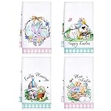 Kajaia 4 Pcs Easter Kitchen Towels Set Bunny Gnome Spring Floral Egg Printed Hand Dish Tea Towels Farmhouse Dishcloths with Blessings Versatile Kitchen Bathroom Decor or Housewarming Gift for Home