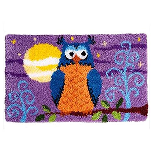 Latch krok mattset DIY virka garn set med söta uggla mönster tryckt duk vävning broderi, lämplig för barn vuxna nybörjare