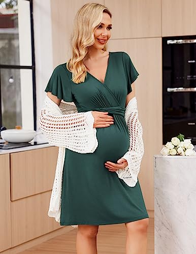 Ekouaer Maternity Midi Dress For Women Short Sleeve Pregnancy Dresses Elegant Bodycon Dress (Green, Xxl) #TOP1