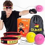 Boxing Reflex Ball for Kids, 2 Levels Boxing Ball with 2 Adjustable Headbands and 1 Pair Gloves Perfect for Reaction, Punching Speed, Fight Skill and Hand Eye Coordination Training (Yellow+Pink)