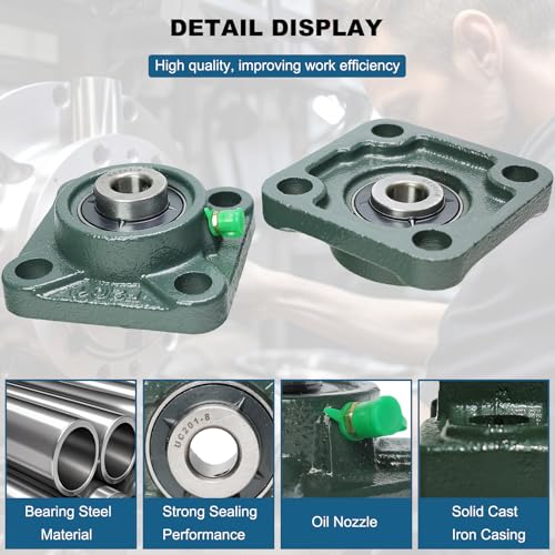 Image of 4 Pack UCF201-8 Pillow Block Bearing - Square Flange 4 Bolt Bearing - Bearing Steel with 1 /2 inch Bore - Self Alignment (UCF201-8)