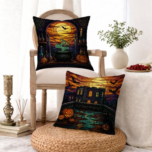 Housse de coussin Halloween avec fermeture éclair dissimulée orange x4