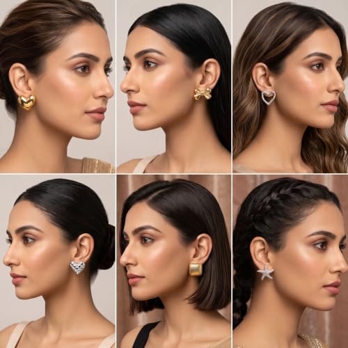 Image of I Jewels Fashion 12 Pairs Stylish Stud Earrings Set with Folding Jewelry Organizer Box for Women| Valentine Birthday Rakshabandhan Gifts for Girls Girlfriend Wife Sister (EC01)