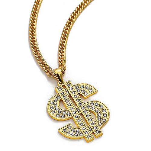 Gold Chain with Dollar Sign Big Money Necklaces for Men Women,Stainless Steel Iced Out Rhinestone Jewelry,Fashion Pendants with 28 Inches Chain3