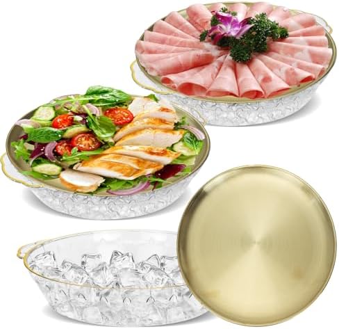 3 Set 11.8" Chilled Serving Tray with Compartments, Ice Chilled Party Platter Charcuterie Serving Board for Fruit Seafood Vegetable Appetizer Shrimp Cocktail Travel Cookout