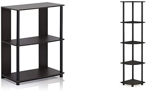 Furinno Jaya Simple Design - Estantería de 3 niveles, estantes de plástico, tubos de plástico, nogal y tubo giratorio y de 5 niveles, estante de