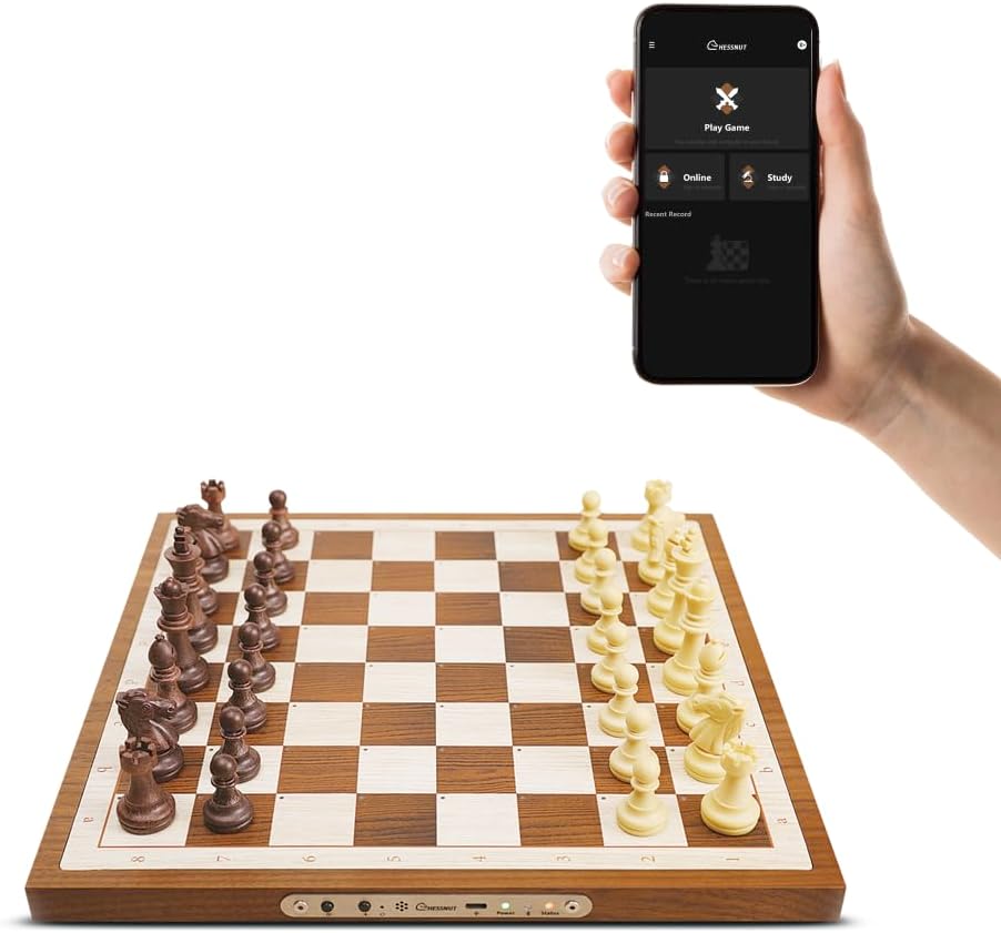 Air Electronic Chess Board with AI — Handcrafted Wooden Board, LED Indicators, Adaptive Difficulty, Full Piece Recognition — Play Online on Major Chess Platforms