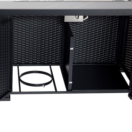 Propane Fire Pit Table 44 inch Gas Fire Pit Table 50000 BTU, 2 in 1 Gas Firepit with Slate Tabletop, Steel Base, Glass Fire Stones, Waterproof Cover & Separate Storage Space, CSA Certification