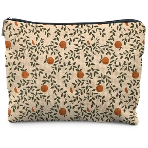RYYCDOI Vintage Citrus Orange Makeup Bag, Boho Botanical Cosmetic Bags for Women, Fruit Makeup Bag, Fruit Lover Gifts, Orange Gifts for Women Cosmetic Bag Toiletry Bag