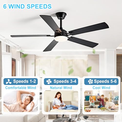 Image of Depuley 52-inch Ceiling Fan with Light: Black Ceiling Fan for Living Room Indoor Outdoor - Modern Ceiling Fan with Remote Control 3CCT Dimmable Noiseless 5 Reversible Walnut Blades 6 Speeds Timer