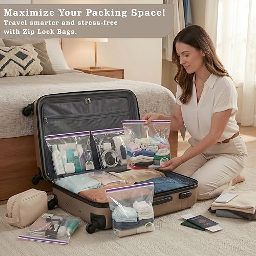 Image of Shalimar Zip 'N' Slider (Press Fit) Bags | Medium (24.5 cm X 28 cm) | Pack of 45 Bags |Ziplock /Vegetable /Fruit /Fridge /Multi-Purpose Storage Bag | Reusable & Reclosable with Double Lock| Color-Natural