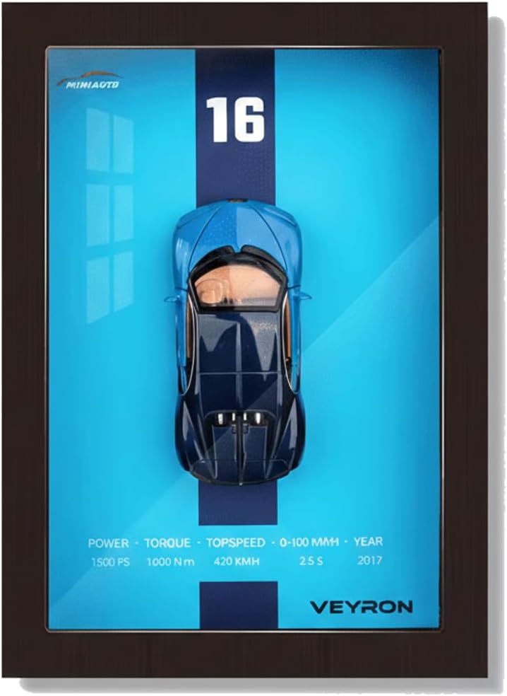 1:32 Diecast Car Model 3D Display Frame Collection - Premium Alloy Racing Car Wall Decor & Desktop Art (Multiple Models Available) (Veyron)