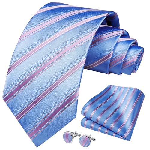 Image of HISDERN Mens Tie Set Classic Woven Ties and Pocket Square Cufflinks Set Formal Business Wedding Neckties Handkerchief