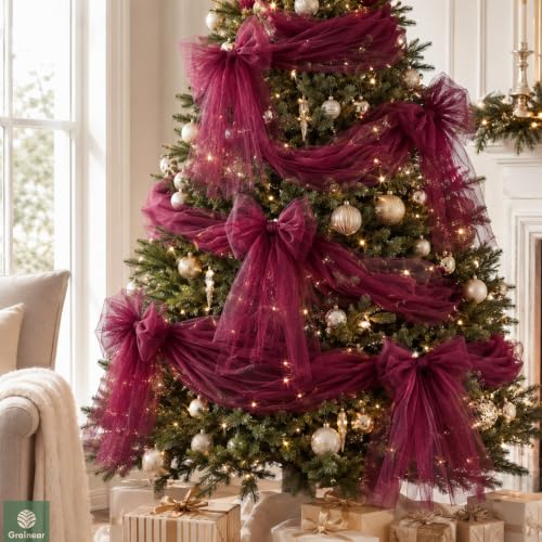 Image of Wine Red Tulle Fabric Roll 6 Inch x 100 Yards Tulle Ribbon