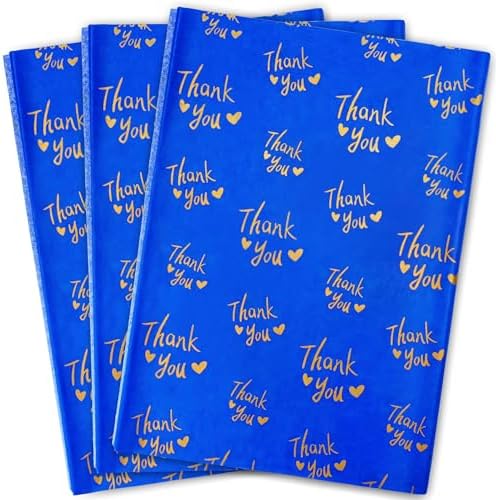 50 Sheets Navy Blue with Gold Thank You Tissue Paper Bulk,20″ x 14″,Navy Thank You Tissue Paper for Packaging,Gift Bags,Navy and Gold Tissue Paper for Graduation,Birthday,Thanksgiving
