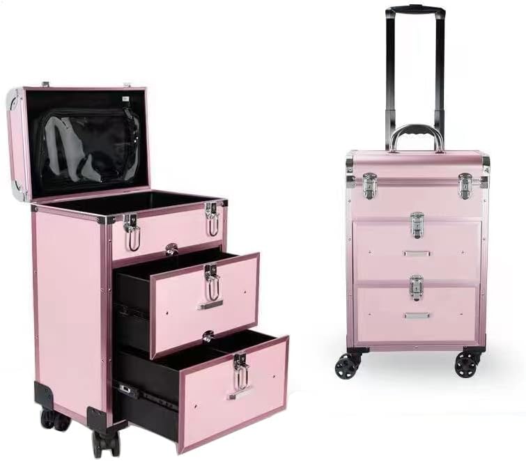 Miniatura 7 de Caja de tren de maquillaje profesional con cajones, ruedas enrollables de gran capacidad, maleta de viaje, estuche cosmético, belleza, tatuaje,
