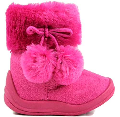 Kali Footwear Little Girl's Bany Flat Pom Pom Ankle Boot 7 Hot Pink2
