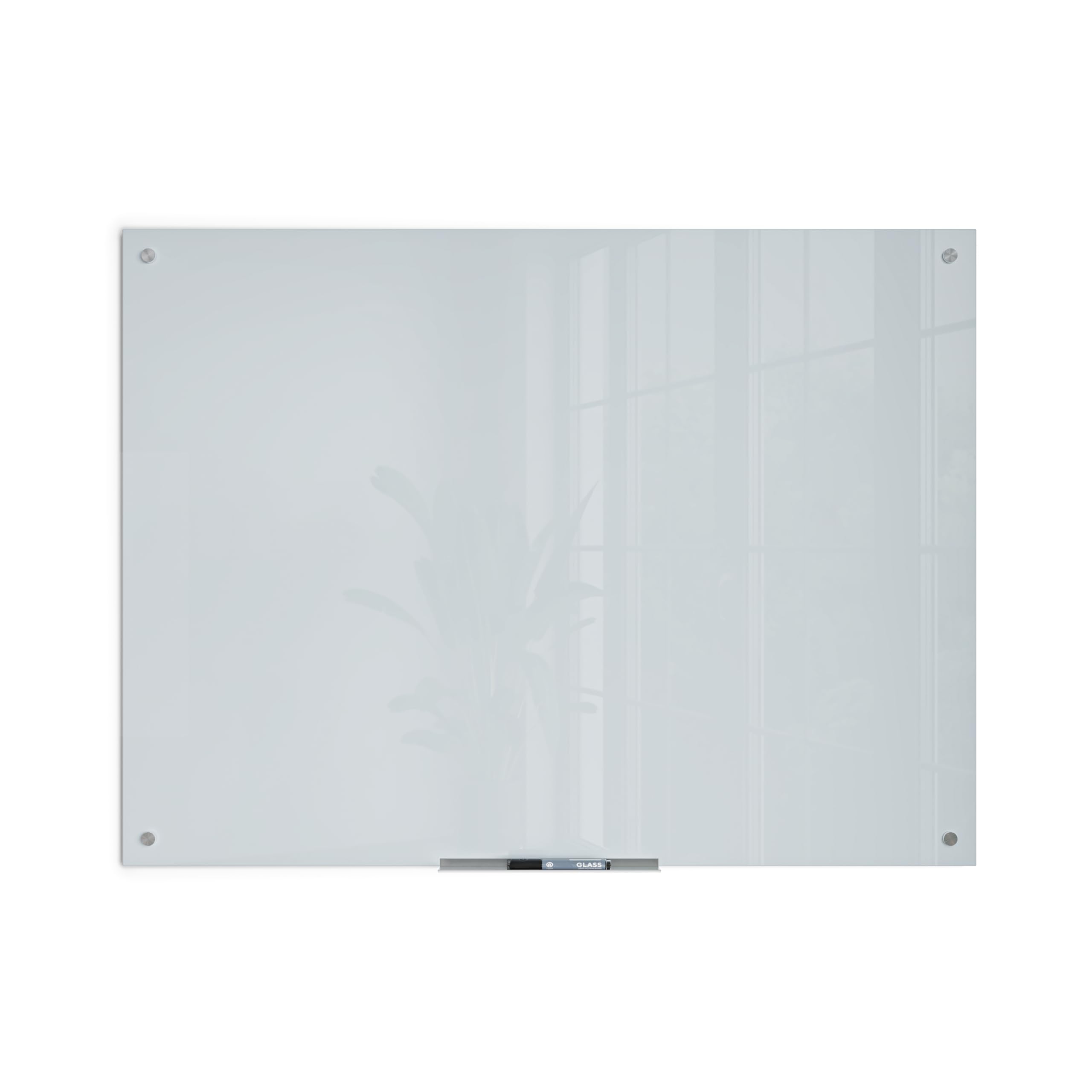 U Brands Glass Dry Erase Board, 36" x 48", White Frosted Surface With Silver Grommets, Frameless, Includes Marker