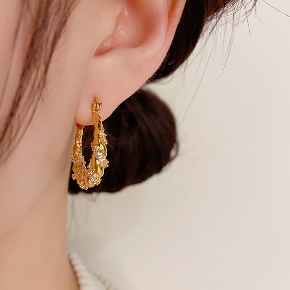 Gold Plated Large Hoop Earrings for Women,Shining Silver Rhinestone Geometric Statement Dangle Earrings,Fashion Daily Anniversary Jewelry Gifts - Image 4