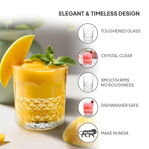 Image of CELLO Unity Whiskey Rocks Glass Set of 6 Pcs, 325 ml Transparent | Leadfree Freezer & Dishwasher Safe, Easy to Grip Toughened Glass Set For Bar, Liquor, Whiskey, Cocktail, Mocktail, Mojito & Beverages