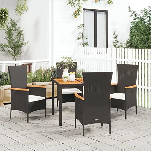 Gecheer - Mueble para cenas de jardín y cojines de 5 piezas, color negro, resina trenzada, conjunto de muebles de jardín, mesa y sillas al aire libre, 4 personas, juego de muebles al aire libre para