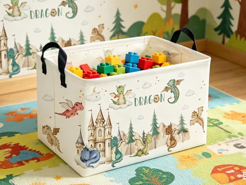 Image of Rectangle Kids Baskets Dinosaur Basket Cute Storage Bin Boys Box for Room Decor Gift Basket(Castle dinosaur)