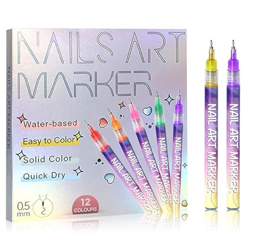 Teegxddy 12 conjunto 12 Colores Bolígrafo De Uñas,Conjunto De Lápiz Grafiti De Arte De Uñas,Herramienta De Manicura De Decoración De Belleza De Arte De Uñas,Salpicaduras Rápidas De Graffiti En Seco.
