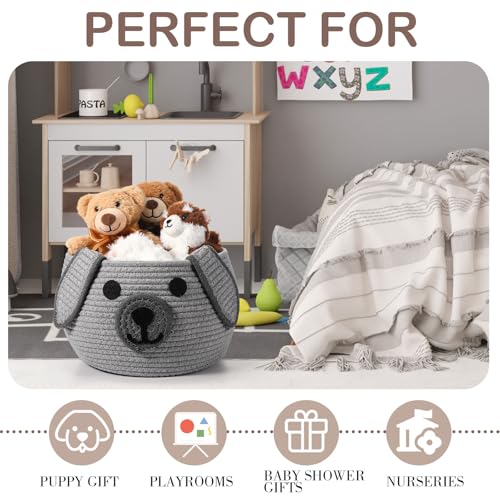 Image of Zopeal Dog Woven Basket Cute Woven Cotton Rope Puppy Animal Storage Basket for Laundry Toy Gift(Gray,13 x 8 Inch)