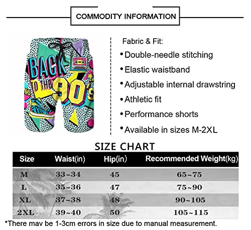Chill·tek 90S Shorts For Men 80S Swim Trunks Quick Dry Back To 90S Party Shorts Retro 90S Shorts Summer Beach Shorts, Large #TOP4