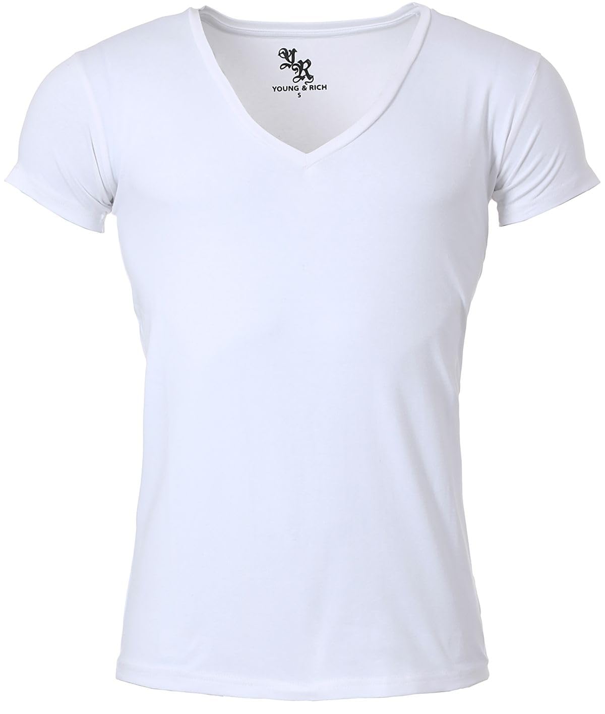 Young & Rich Herren Uni T-Shirt mit extra tiefem V-Ausschnitt Slimfit Stretch Dehnbare Passform einfarbiges Basic Shirt - 5er Pack