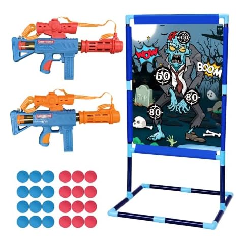 Shooting Target Game Kids Boys Toys Gifts, Zombie Scoring Shooting Target with 2 Popper Guns 24 Foam Balls, Indoor Outdoor Toy for Kids Girls 6 7 8 9 10+ Years Old, Compatible with Nerf Toys Cover