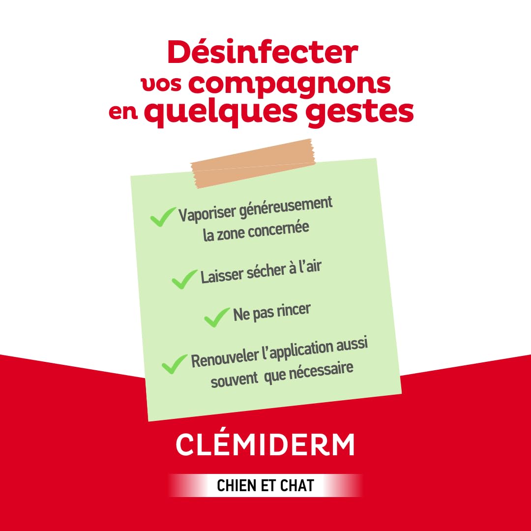 Clément Thékan - Spray désinfectant de la Peau pour Chiens, Chats et Autres Animaux - Clémiderm 150 ML