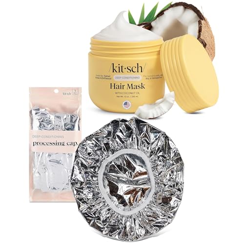 Kitsch Heat-Activated Deep Conditioning Bundle – Reusable Aluminum Foil Heat Cap + Coconut Oil Hair Mask for Moisture, Repair, Frizz Control & All Hair Types