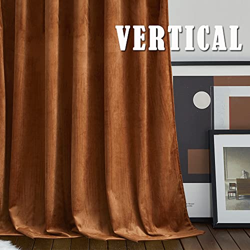 Image of RYB Home Room Darkening Velvet Curtains 2 Panels Set, Luxury Window Treatment Privacy Thermal Insulated Backdrops for Living Room, 52 inch x 96 inches, Orange | Thermal Insulated, Privacy UV Blocking, Noise Reducing, Energy Saving, Luxury Vintage Retro Window Decor, W52 x L96, 2 Panels