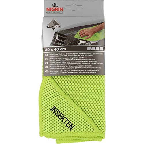 NIGRIN Mikrofaser-Tuch Insekten löst Insektenreste schonend und effizient garantiert kratzerfreie Reinigung mit Insektennetz Auto Microfasertuch Autopflege 40x40 cm