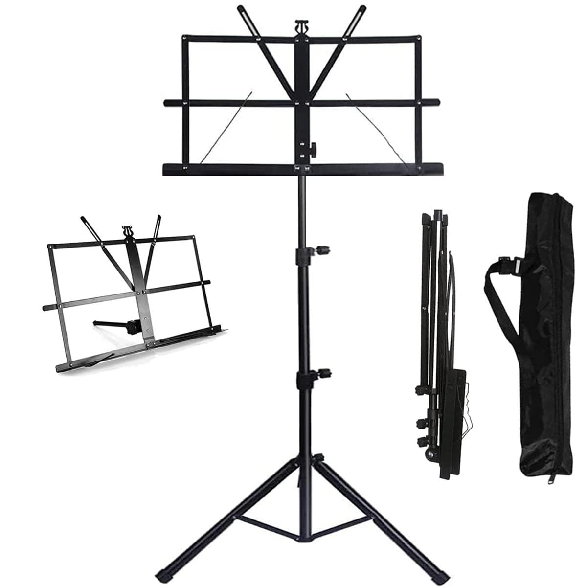 Folding Sheet Notation Stand 2 in 1 Dual-Use Adjustable Music Stand with Carrying Bag Suitable for Books, Notes, Violin Lyrics Instrumental Performance Desktop Book Stand