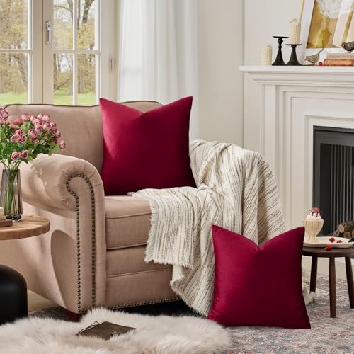 Image of GIGIZAZA Decor Throw Couch Pillow Covers,Wine Red Sofa Cushion Pillow Covers,Velvet Pillow Cases 26 x 26inch