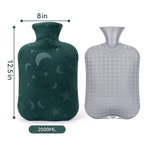DICEVER Hot Water Bottle with Soft Cover, 2L Hot Water Bag for Menstrual Cramps, Neck and Shoulder Pain Relief, Hot and Cold Therapies, Hand Feet Warmer, Green